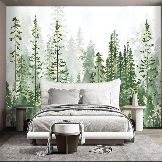 Boys or Girls Cartoon Pine Tree Forest Peel and Stick wallpeper Nursery Kids Bedroom Wall murals for Bedroom Living Room - 96"x137"