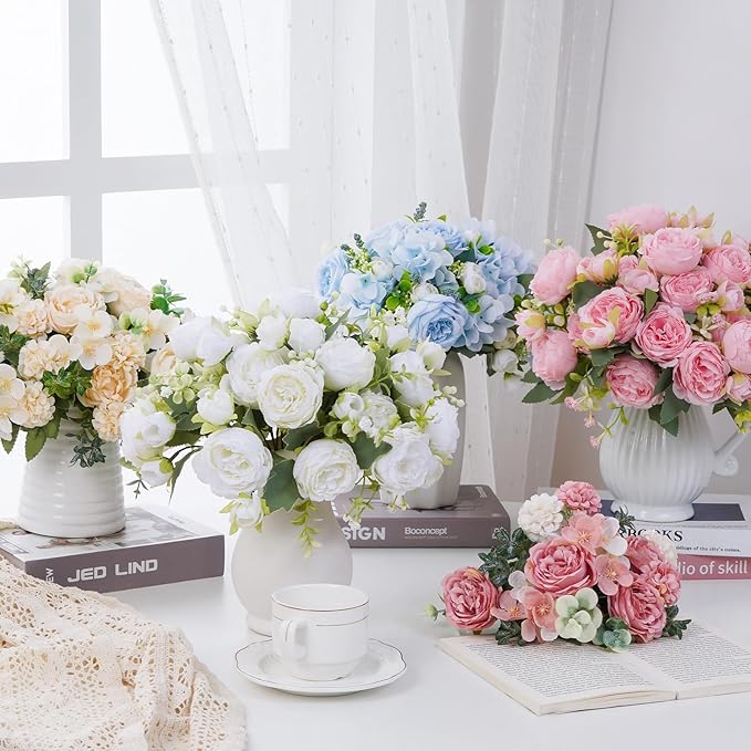 MARTINE MALL 4 Packs Peonies Artificial Flowers, Light Pink Artificial Peonies, Silk Peonies Flowers Fake Peonies Artificial Flowers Peonies Bouquet for Centerpiece Table Wedding Party Home Decor