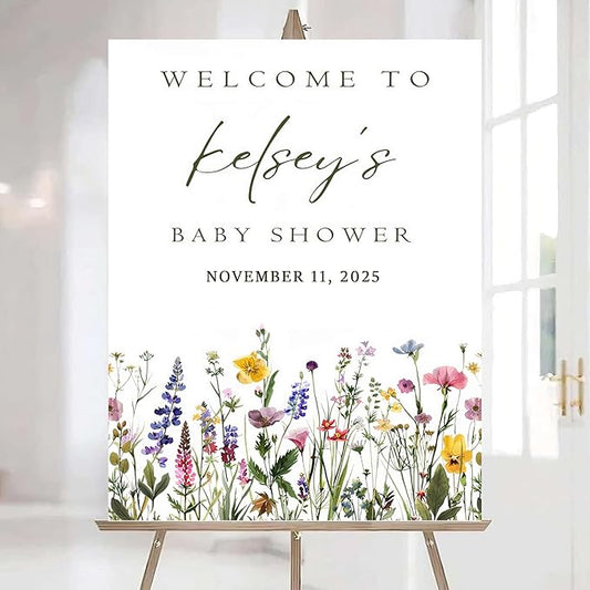 Editable Wildflower Baby Shower Welcome Sign, Personalized Boho Floral Baby Shower Sign, Spring Flowers Theme, Elegant Flower Decorations, Custom Name Signage for Boy or Girl #9