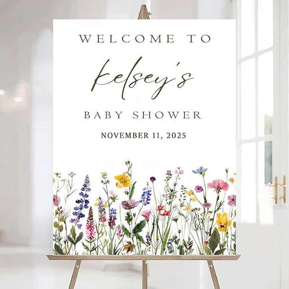 Editable Wildflower Baby Shower Welcome Sign, Personalized Boho Floral Baby Shower Sign, Spring Flowers Theme, Elegant Flower Decorations, Custom Name Signage for Boy or Girl #9