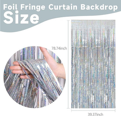 2 Pack Silver Birthday Decorations Silver Streamers Christmas Party Decorations Tinsel Backdrop Party Streamers Foil Fringe Curtains Shimmer Backdrop Bachelorette Wedding Christmas Door Decorations