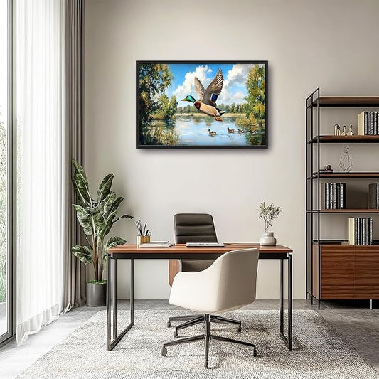Farmhouse Duck Large Wall Art Framed Rustic Wall Decor for Living Room Lake Duck Hunting Pictures Oversized Canvas Print Painting Modern Extra Large Framed Artwork for Bedroom Office 36"x24"