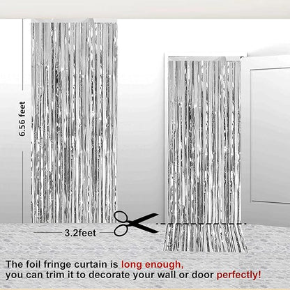 2 Pack 3.28 ft x 6.56 ft Silvery Tinsel Curtain Party Backdrop Decorations, Metallic Foil Fringe Backdrop Door for Halloween, Christmas, Birthday Graduation Wedding Party Streamers Photo Backdrop.