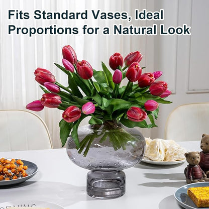 20PCS Fake Tulips Artificial Tulip Silk Flowers Fake PU Bouquet Artificial Flowers Faux Flowers with Gift Box Soft Faux Tulips Bouquets Arrangements for Party Wedding Home