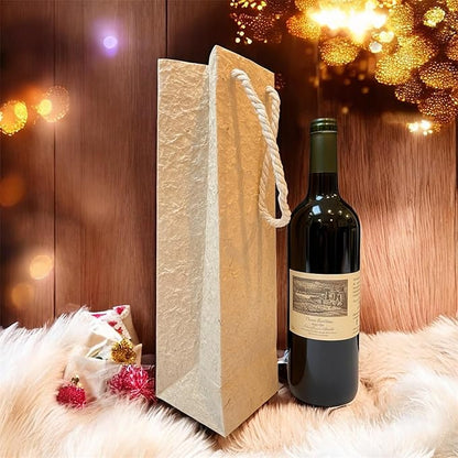 Paperry 14" Wine Gift Bag, Handmade Mulberry Paper, Multiple Design, Kozo Paper Bag, Reusable, Eco-Friendly, Single Pack (Natural)