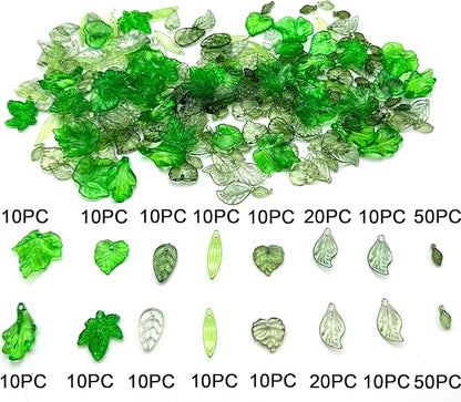 260PCS Green Leaf Beads for Jewelry Making - Acrylic Plant Charms DIY Crafts, Earring Necklace Bracelet Kit for Women