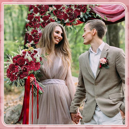 Lyrow 8 Pcs Peony Artificial Flowers Fake Silk Hydrangea Bouquet Elegant Peony Flowers for Wedding Decoration Faux Realistic Floral for Home Party Table Centerpieces Arrangement (Claret)