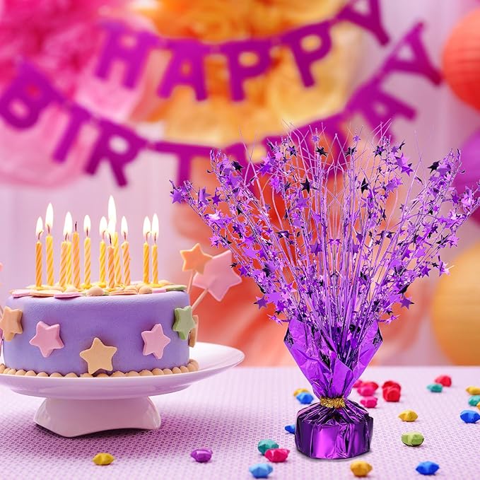 Crowye 3 Pieces Metallic Foil Spray Centerpiece Christmas Party Star Table Decoration Burst Centerpieces Fall Table Decor for Birthday New Year 2026 Party Holiday(Purple)