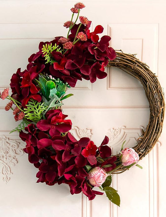 DuHouse 8.7" Silk Hydrangea Artificial Flower Heads with Stems Fake Hydrangeas Flowers for DIY Wedding Centerpiece Home Decor,Pack of 6 (Burgundy)