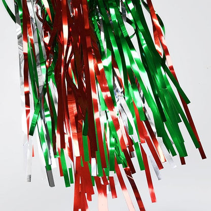BRAVESHINE 2 Pack Fringe Backdrop Red Silver Green Christmas Party Decorations 3.2 x 6.6 ft Tinsel Foil Curtain Party Streamer Metallic Photo Backdrop for Christmas, New Year Decor