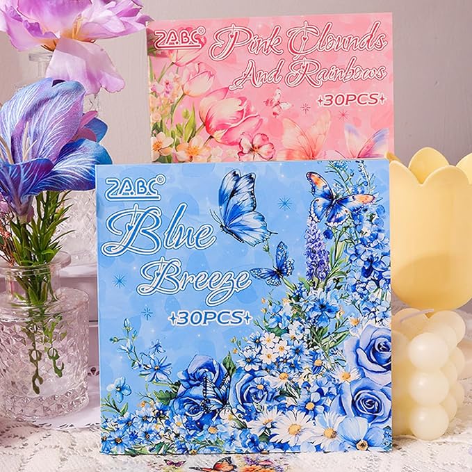 Floral Stickers Set,4 Colors 120 Pages Waterproof PET Flower Stickers for Scrapbooking, Journaling, Junk Journal Supplies, Bullet Journal Planner Decorations