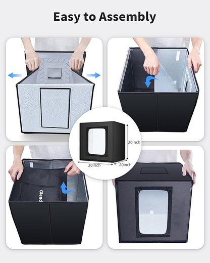 Glendan Light Box Photography: 20x20 inch Photo Studio Light Box with 240 LED Dimmable LED Lights - Folding Photo Box with 12 Color Backdrops for Jewelry Food Electronics Product Photography