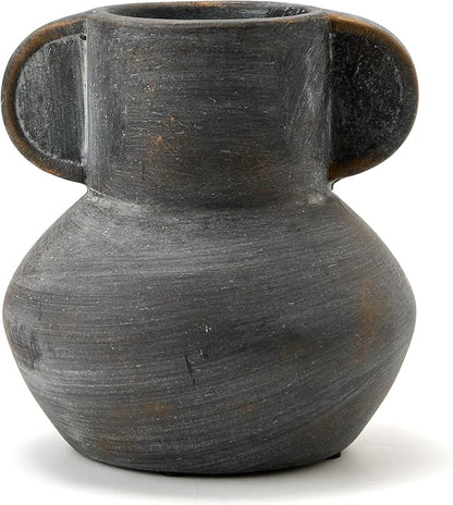 Antique Ceramic Vase with 2 Handles, 6.1 Inch Farmhouse Rustic Vase, Small Decorative Pottery Flower Vases for Home Decor, Wedding, Living Room, Table, Shelf Decor, Black Bronze