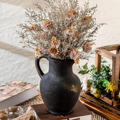 Ceramic Rustic Farmhouse Vase with Handle, Terracotta Vase, Minimalist Decorative Vases for Home Decor, Table, Living Room, Shelf, Christmas Decoration(Bronze)