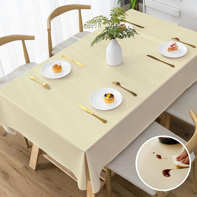 Rectangle Table Cloth,100% Waterproof Tablecloth Oil Proof Spill Proof Vinyl Table Cloth, Wipe Clean Plastic Table Cover for Dining, Camping, Indoor and Outdoor 54" x 84",Beige