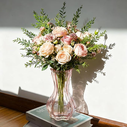 Flower Vase,Glass Vases Set of 2,Blush Clear Pink Vase 8 inch,for Home Decor,Decorations Indoor,Gifts,Wedding,Anniversary,Bridal Shower,Centerpieces