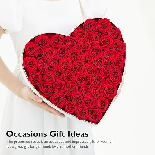 Eterfield 47 Forever Flowers in Heart Shape Box, Preserved Roses That Last a Year Preserved Flowers Birthday Gifts for Her Mom Women Wife Anniversary Valentines Day Mothers Day Christmas, Red