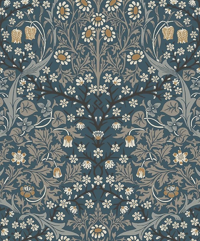 NextWall Seabrook Designs Victorian Garden Floral Vintage Prepasted Wallpaper (Aegean Blue & Warm Stone)