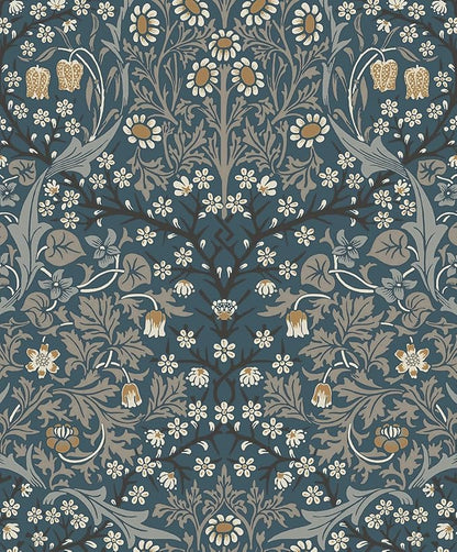 NextWall Seabrook Designs Victorian Garden Floral Vintage Prepasted Wallpaper (Aegean Blue & Warm Stone)
