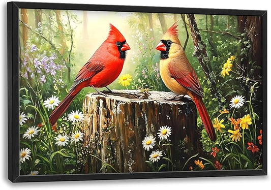 Cardinal Bird Large Decor Framed Wall Art Forest Pictures for Living Room, Oversized Canvas Print Painting Modern Extra Large Framed Artwork for Bedroom Office Home Decor 36"x24"