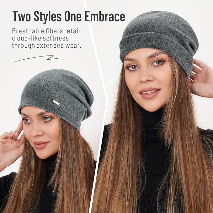 100% Wool Slouchy Beanie, Warm Beanie Hats for Women Breathable Knitting Skull Beanies Cap for Spring Fall Winter