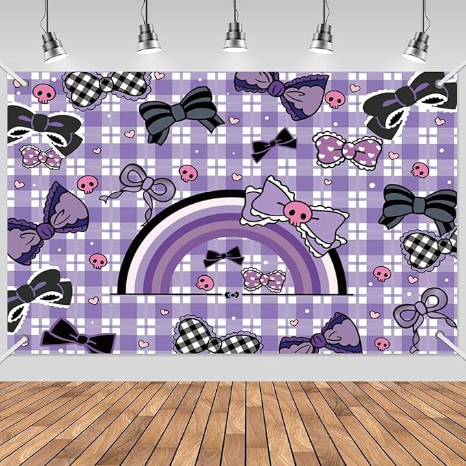 3x5ft Cartoon Purple Birthday Backdrop, Happy Birthday Decoration Background, Cute Rabbit Bow Theme Party Supplies Outdoor Indoor Photo Banner