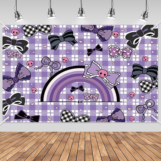 3x5ft Cartoon Purple Birthday Backdrop, Happy Birthday Decoration Background, Cute Rabbit Bow Theme Party Supplies Outdoor Indoor Photo Banner