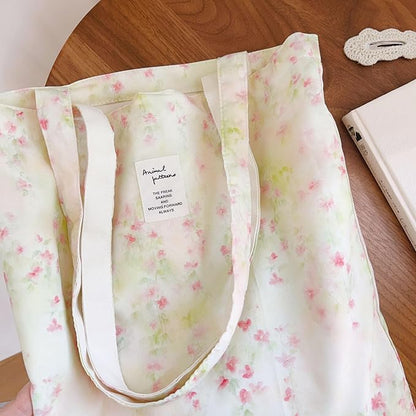 Cotton Canvas Tote Bag Reusable Soft Grocery Cloth Bag Floral Shoulder Bag for Beach Travel Shopping