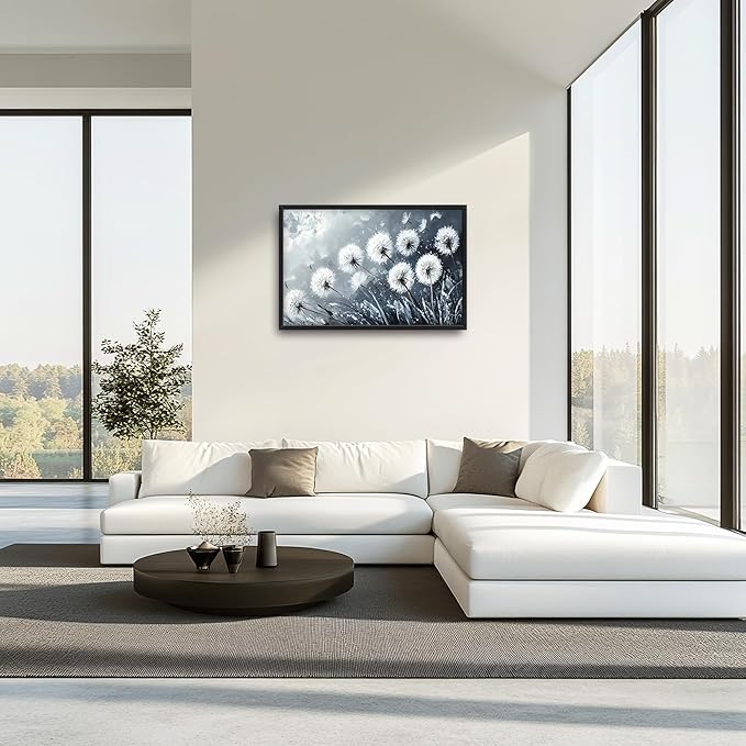 Rustic Dandelion Large Wall Art Framed Wall Decor for Living Room Farmhouse Floral Pictures Oversized Canvas Print Painting Modern Extra Large Framed Artwork for Bedroom Office 36"x24"