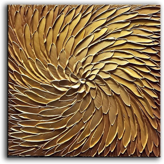 Abstract Art Oil Paintings on Canvas metal golden Gradient color Abstract Artwork Modern Home Decor Canvas Wall Art Ready to Hang for Living Room Bedroom 24x24inch