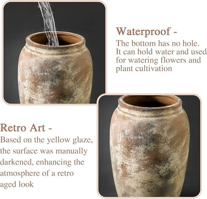 Rustic Ceramic Vase, 8.2 Inch Terracotta Rustic Vase, Farmhouse Decorative Vase Boho Decor, Christmas Decorative Vintage Flower Vase Home Decor, Living Room, Entryway, Holiday Wedding New Year Gifts