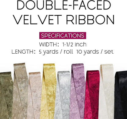 Christmas Velvet Ribbon Red 1-1/2 inch Wide Double-Sided Glossy Fabric Ribbons for Tree Decor Gift Wrapping Flower Bouquet DIY Crafts 10Yd