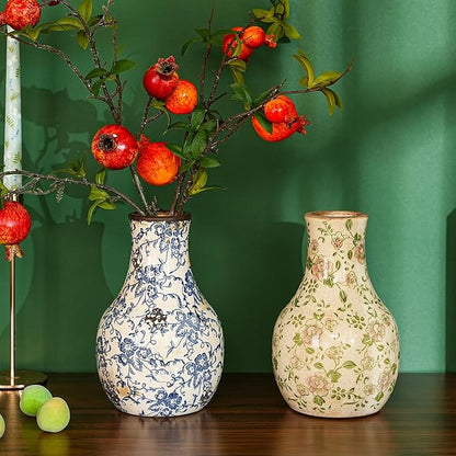 Sungmor Blue and White Ceramic Flower Vase, Vintage Ice Cracked Glaze Porcelain Vase, Pretty Centerpieces Flower Arrangement Vase for Home Decor, 8.2 Inch Decorative Vases for Table, Shelf, Mantel