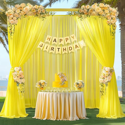 10ft x 10ft Yellow Backdrop Curtain Drapes, Wrinkle-Free Sheer Chiffon Fabric Photo Backgroud Panels for Wedding Arch Party Ceremony Stage Photography Decoration