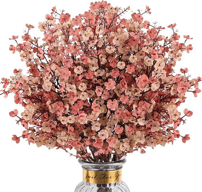 8Pcs Babys Breath Fake Artificial Flowers, Real Touch Light Coffee Color Plants Silk Flowers for Vase Home Office Wedding Spring Winter Indoor Outdoor Centerpiece Table Party Decorations
