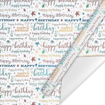 Current Happy Birthday Script Jumbo Rolled Gift Wrap - Premium Semi-Gloss 23-Inch x 32-Foot Wrapping Paper Roll, 61 Square Feet Total