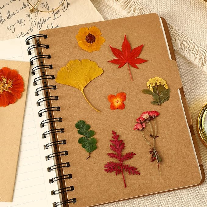 Augshy Fall Dried Pressed Flowers,100 Pcs Autumn Dried Flowers Leaves for Resin Molds Real Pressed Flowers for Crafts DIY Jewelry Molds, Scrapbooking, Candle