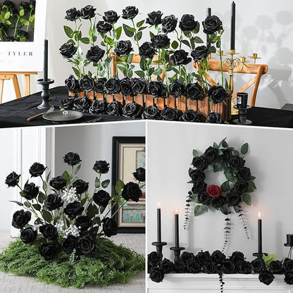 Luyue 10PCS Artificial Roses Flower with Stems Slik Fake Flowers Bouquet Realistic Long Stem Faux Rose for Valentines Day Wedding Home Decor