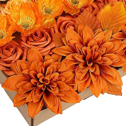 ASTRYAS Orange Artificial Flowers Combo Set, Orange Peonies Dalia Flower for DIY Wedding Bouquet Bridal Baby Shower Decorations Party Table Centerpieces Cake Silk Floral Arrangement Home Decor