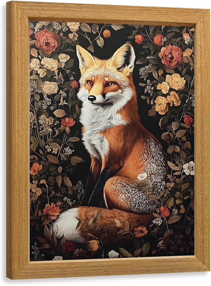 LLEEMPI William Morris Wall Art, Vintage Botanical Floral Wall Decor, Fox Flower Canvas Painting, Abstract Nature Botanical Aesthetic Picture for Living Room Bedroom Hallway Wood Framed 8x10 inch