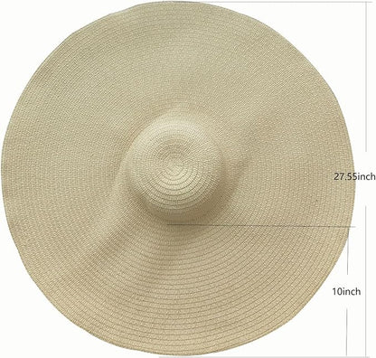 Oversized Beach Straw Hats for Women Extra Large Wide Brim Beach Hat Foldable Roll up Floppy Sun Hat
