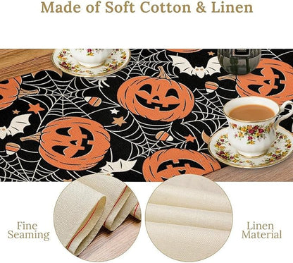 Bat Table Runner,Halloween Pumpkin Spider Web Table Runner for Home Kitchen Table Dining Garden Farmhouse Wedding Party Decor 13x36 Inch