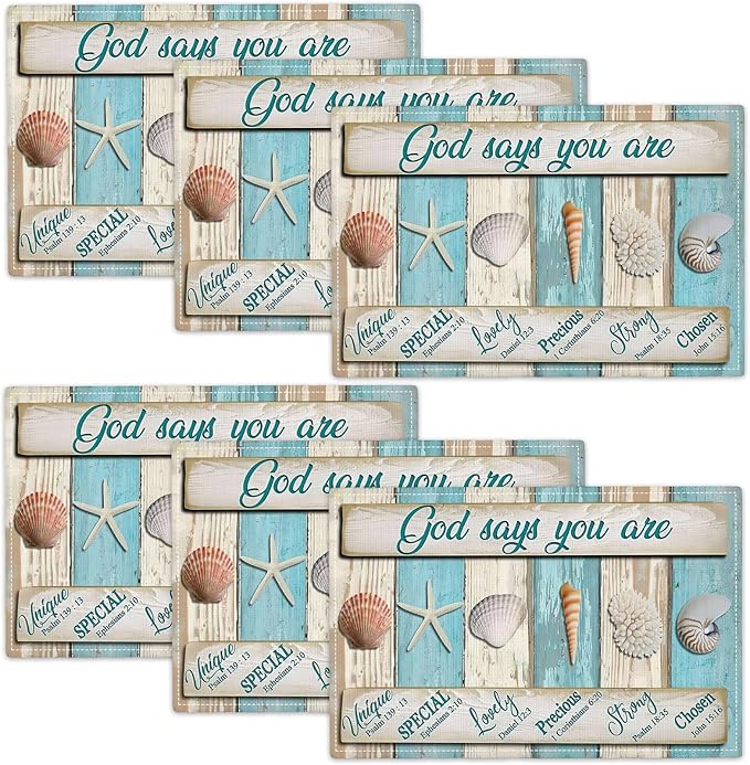 Coastal Seashell Placemats Set of 6 Ocean Nautical Table Mats Washable Place Mats for Home Party Indoor Kitchen Dining Table Decoration 12x18 Inch