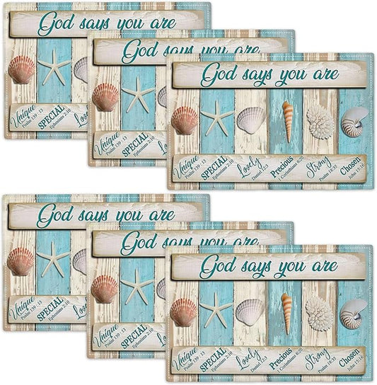 Coastal Seashell Placemats Set of 6 Ocean Nautical Table Mats Washable Place Mats for Home Party Indoor Kitchen Dining Table Decoration 12x18 Inch