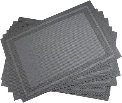 Gugrida Placemats Set of 6 Plaid Checkered Silver Grey PVC Placemat for Dining Table Durable Woven Vinyl Stain tablemats 18"X12"
