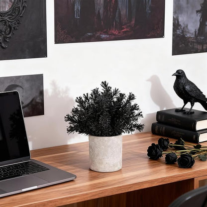 Der Rose 3 Pack Black Fake Plants Artificial Eucalyptus Plants Topiaries for Halloween Decorations Bathroom Accessories Home Office Desk Farmhouse Room Table Shelf Decor(Black)