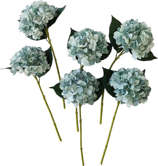 Fall Blue Hydrangea Artificial Flowers,6Pcs Faux Fall Hydrangea Flowers,Artificial Hydrangeas Flowers with Stems,Fake Hydrangeas,Silk Hydrangeas Flowers with Stems for Home Decor (Fall Blue)