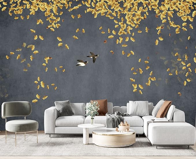 Ginkgo Leaf Flower Bird Wall Mural Wallpaper for Bedroom 103" x 69"