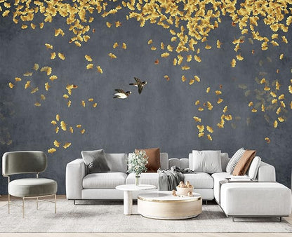 Ginkgo Leaf Flower Bird Wall Mural Wallpaper for Bedroom 103" x 69"