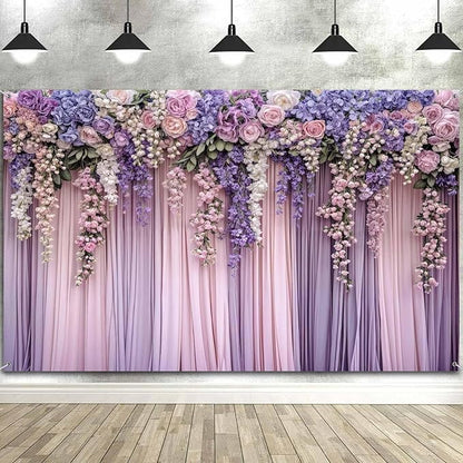 10x8ft Purple Flower Wedding Photography Backdrop Lavender Floral Wedding Bridal Photography Backdrop Anniversary Birthday Baby Shower Girl Party Banner Photo Booth Props Background Wall Decor
